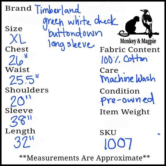 Timberland Shirt Mens Casual Long Sleeve Button Down Green Plaid 100% Cotton XL - Picture 12 of 12